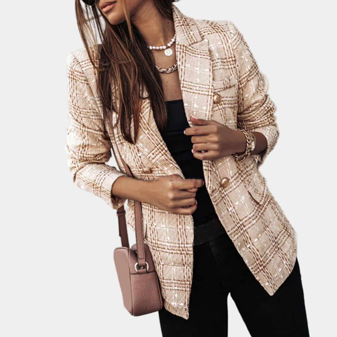 Blazer met Ruitpatroon en Gouden Knoppen voor Dames