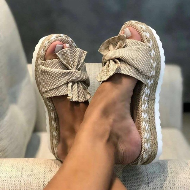 Woven Open Teen Sandalen met Strikdetail voor Dames