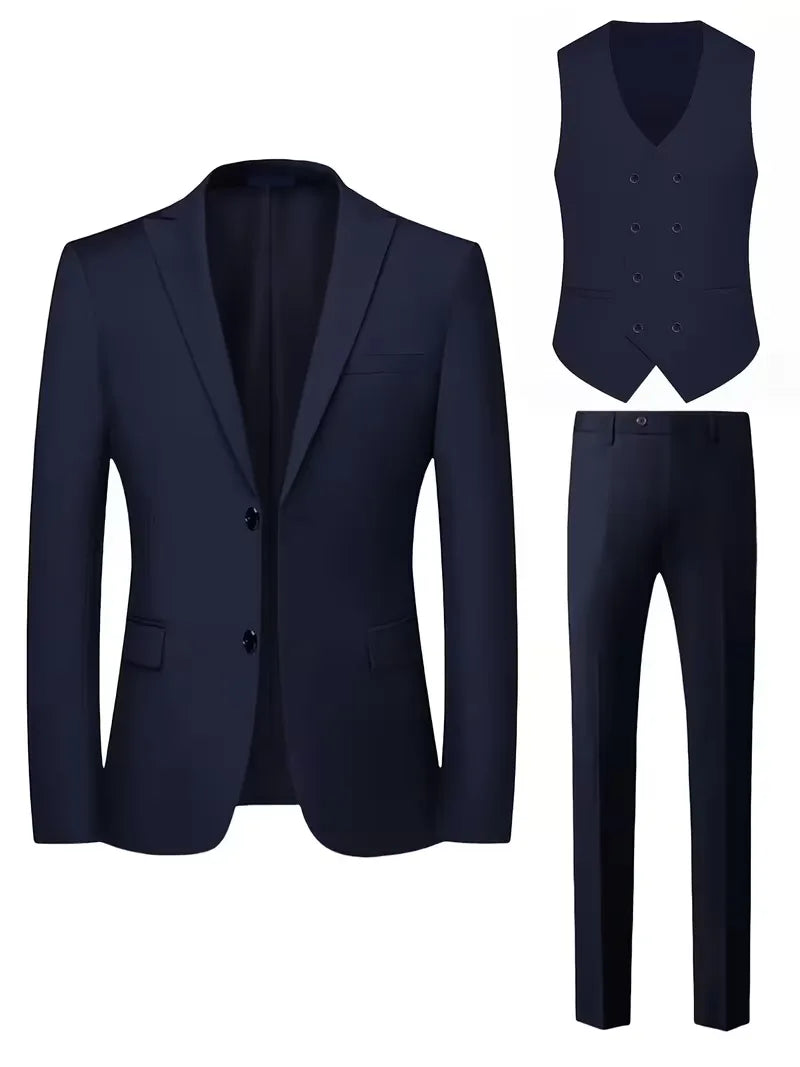 Slim Fit Double-Breasted Driedelig Pak Set voor Heren