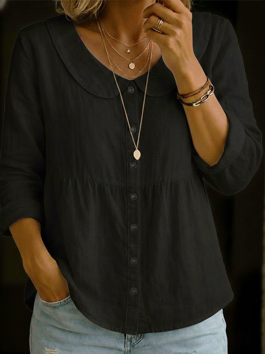 Linnen Button-Down Blouse met Reverskraag voor Dames