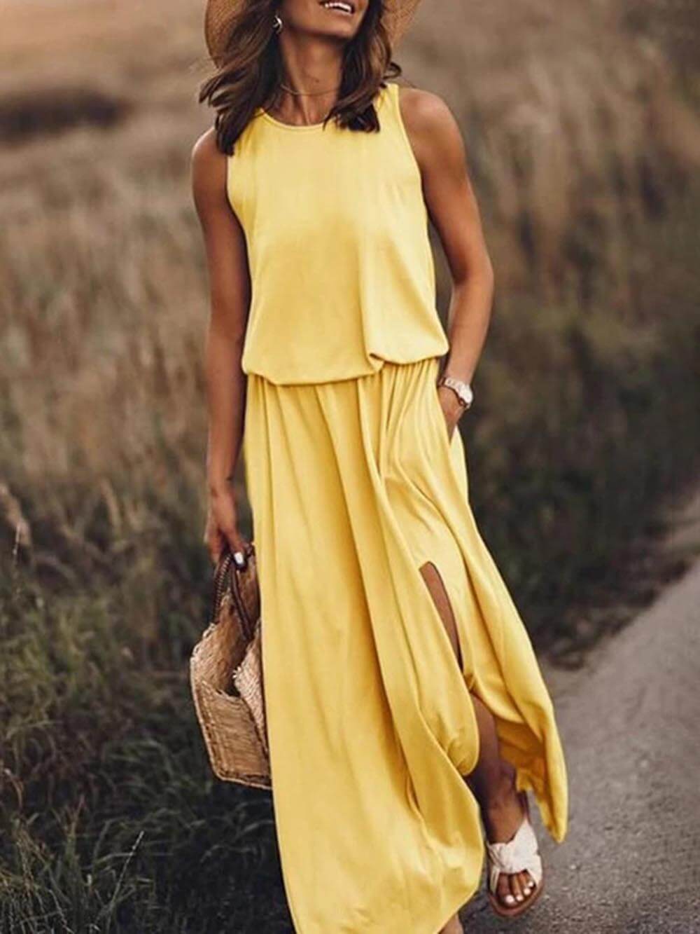 Losse Maxi Jurk met Beinsplit voor Dames