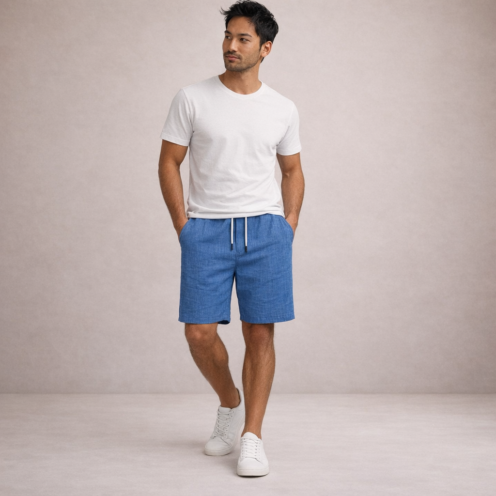 Linnen Regular Fit Korte Broek met Steekzakken voor Heren