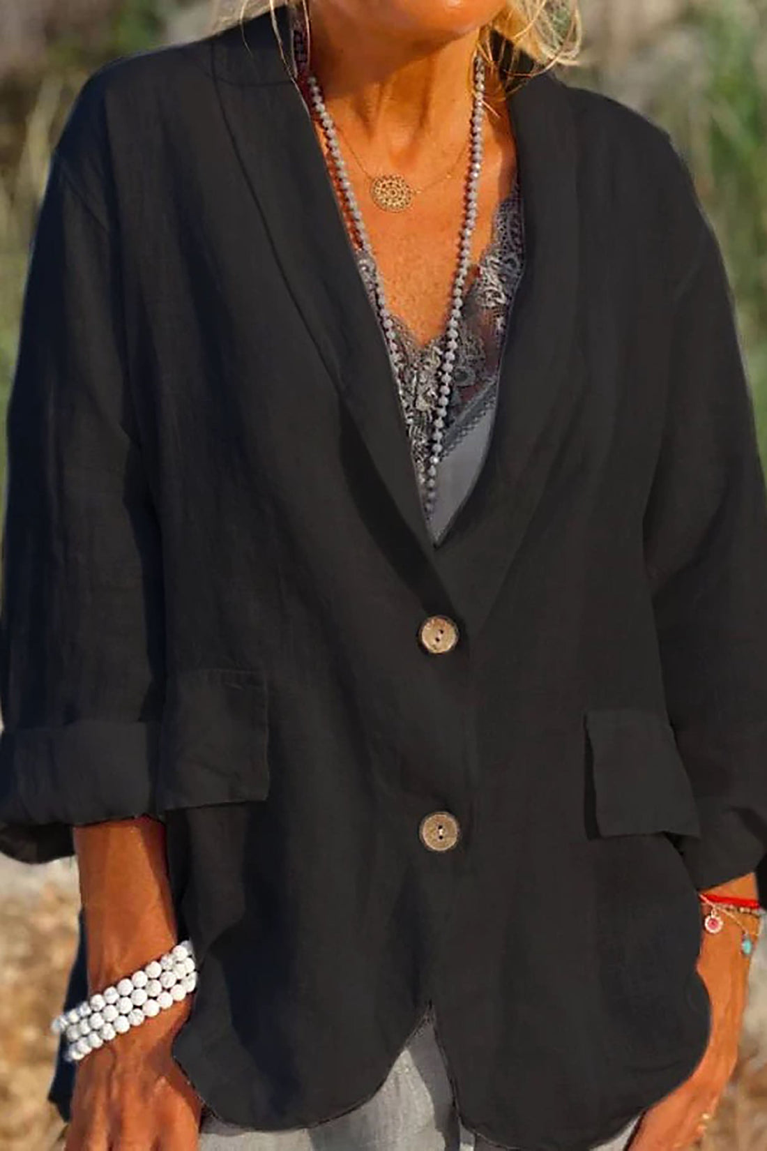 Linnen Blazer met Knopen voor Dames