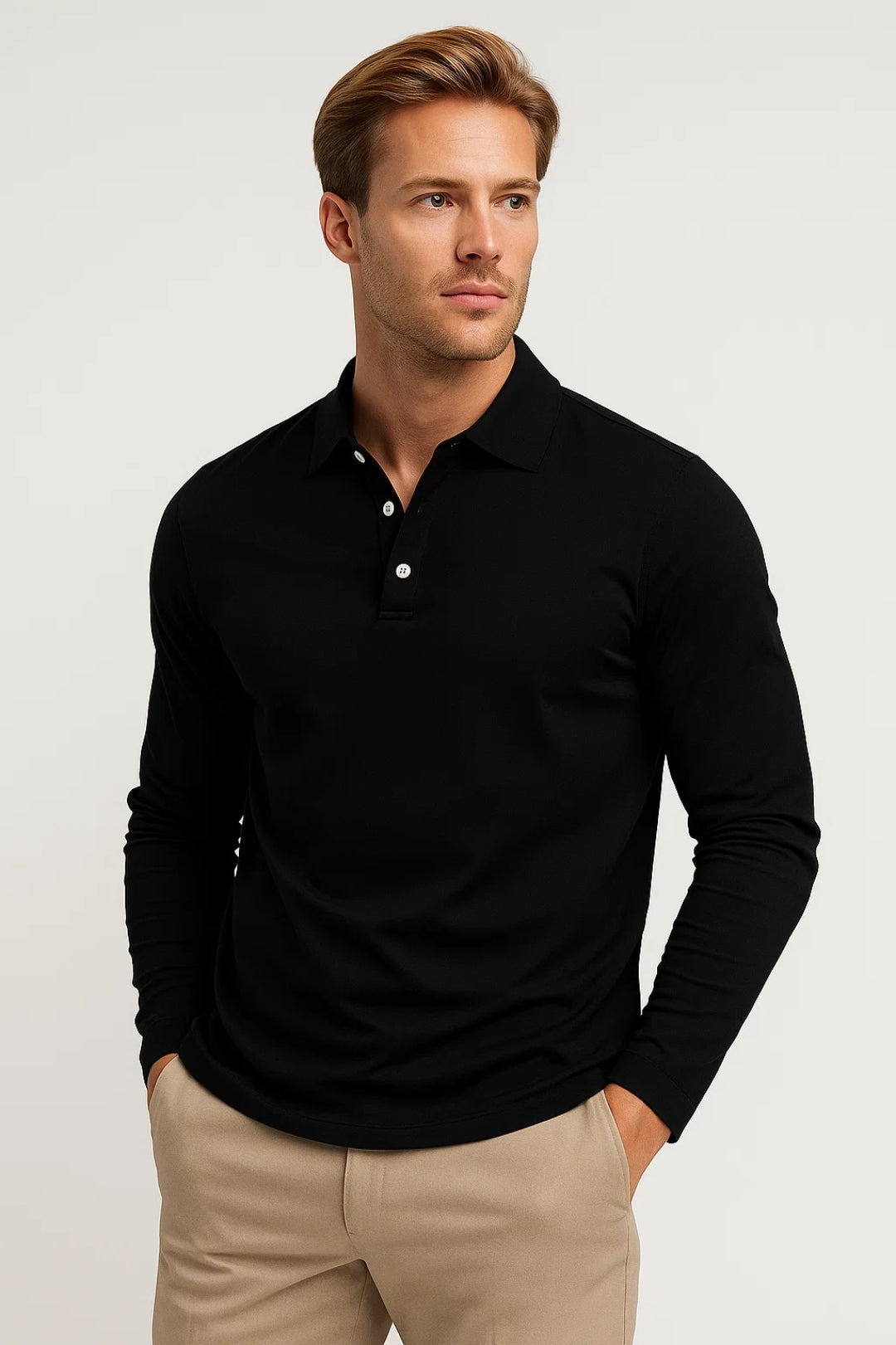 Slim Fit Poloshirt met Lange Mouwen voor Heren