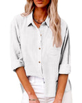 Linnen Blouse met Opstaande Kraag voor Dames