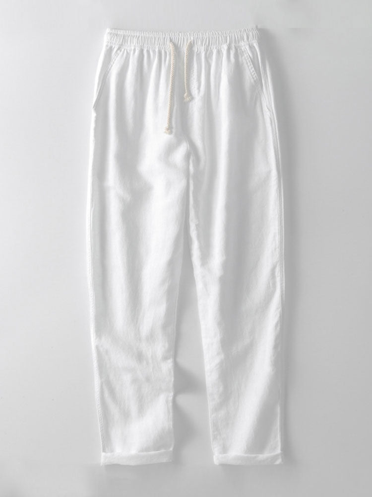 Linnen Gestreept Overhemd en Rechte Pantalon Set voor Heren