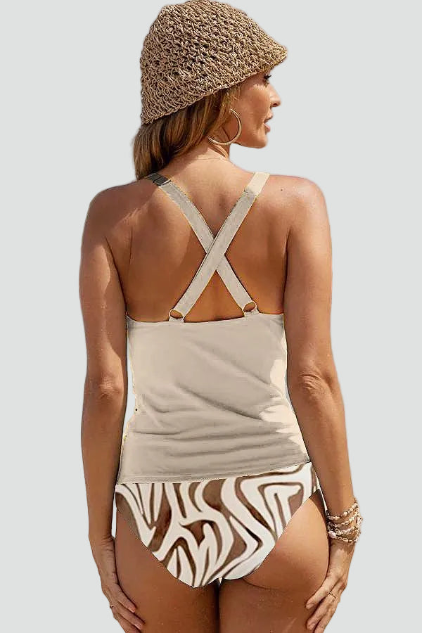 V-hals Tankini Set met Rimpeldetail voor Dames