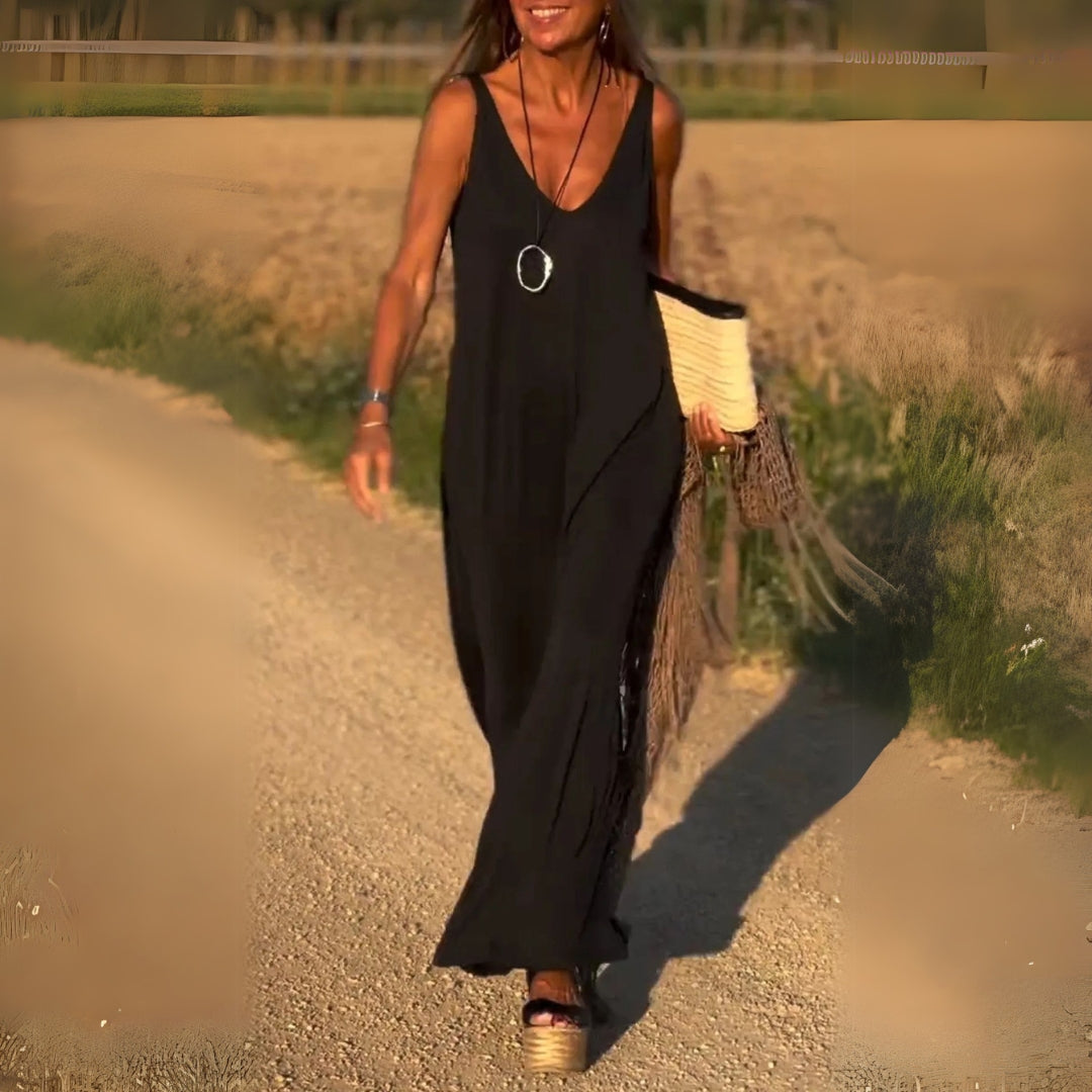 Mouwloze Zomer Maxi Jurk met V-hals voor Dames