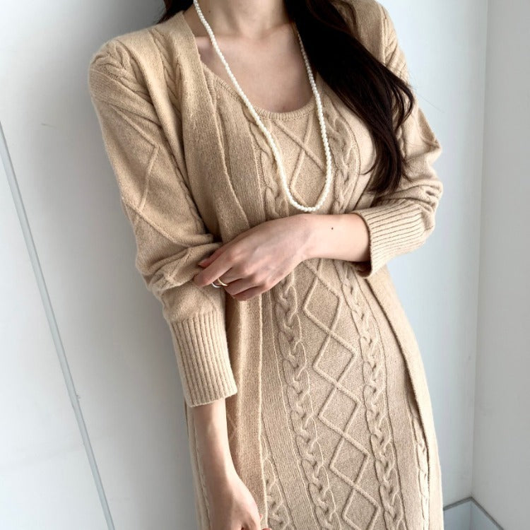 Tweedelige Gebreide Jurk en Vest Set voor Dames