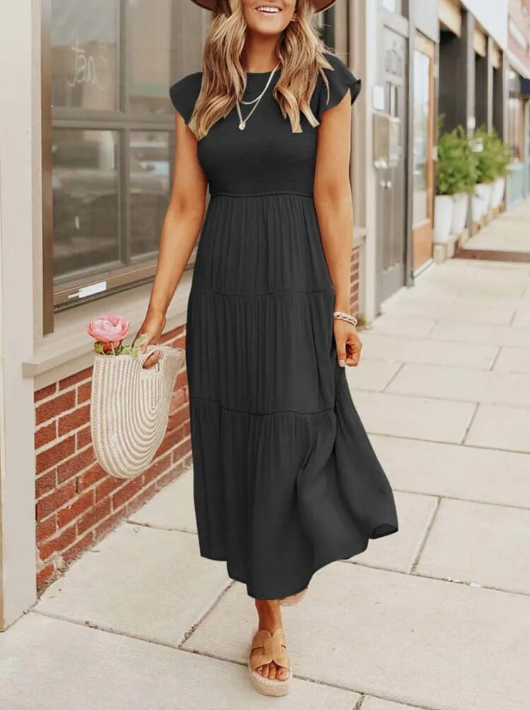 Mouwloze Maxi Jurk met Ruffles en Zakken voor Dames