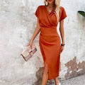 V-Hals Midi Jurk met Beinsplit voor Dames