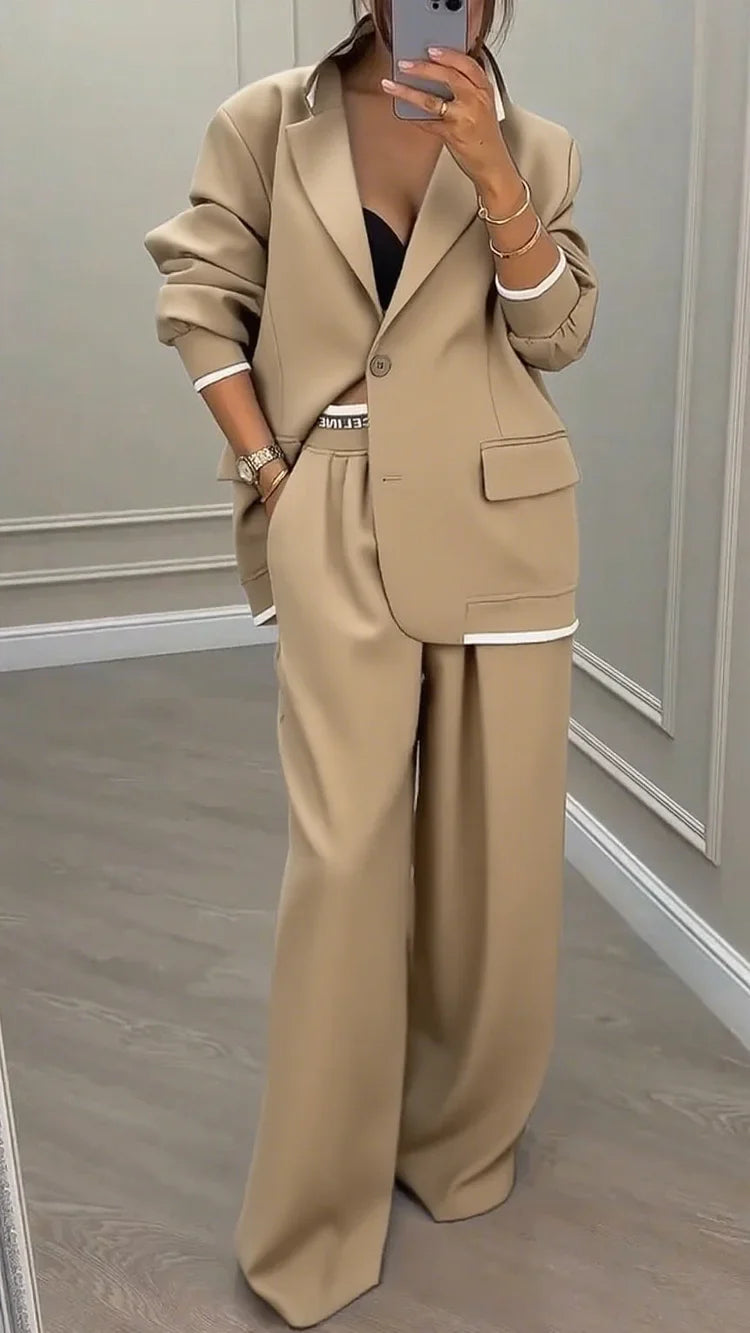 Oversized Blazer Broekpak met Rechte Broek voor Dames