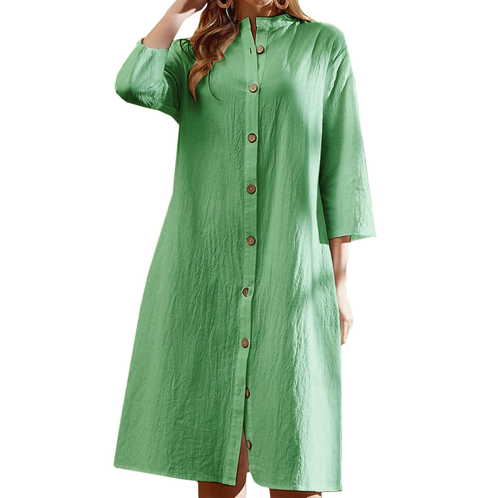 Linnen Maxi Jurk met Knoopsluiting voor Dames