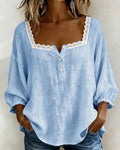 Kantblouse met Vierkante Hals en Pofmouwen voor Dames