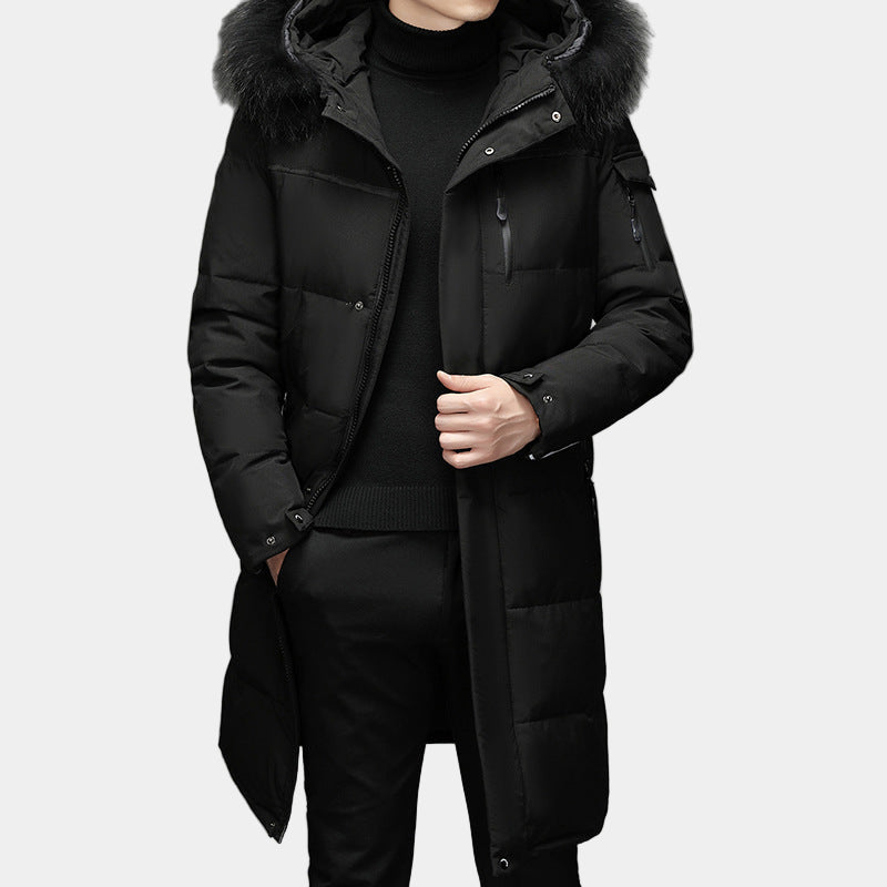 Lange Gewatteerde Parka Winterjas met Bontkraag voor Heren