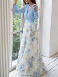 Bloemen Maxi Jurk met V-Hals en Lange Mouwen voor Dames