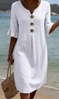 V-Hals Midi Jurk met Knoopsluiting voor Dames