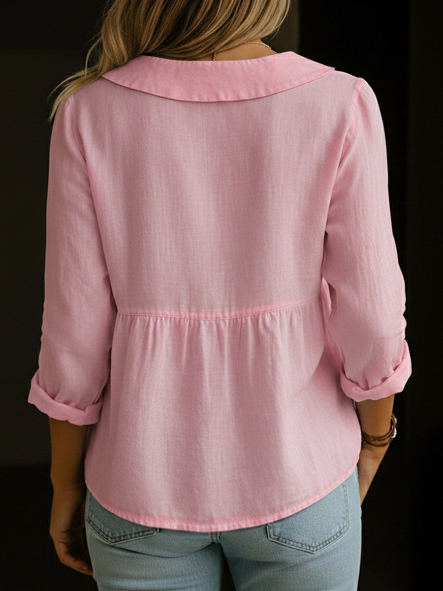 Linnen Button-Down Blouse met Reverskraag voor Dames