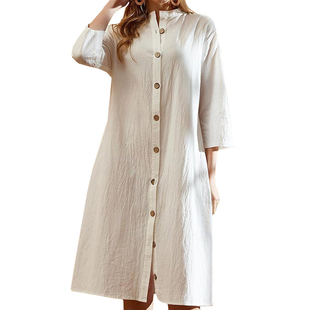 Linnen Maxi Jurk met Knoopsluiting voor Dames