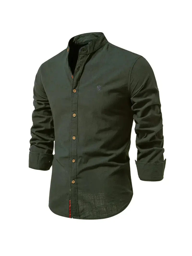 Linnen Slim Fit Overhemd met Lange Mouwen voor Heren