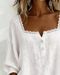 Kantblouse met Vierkante Hals en Pofmouwen voor Dames