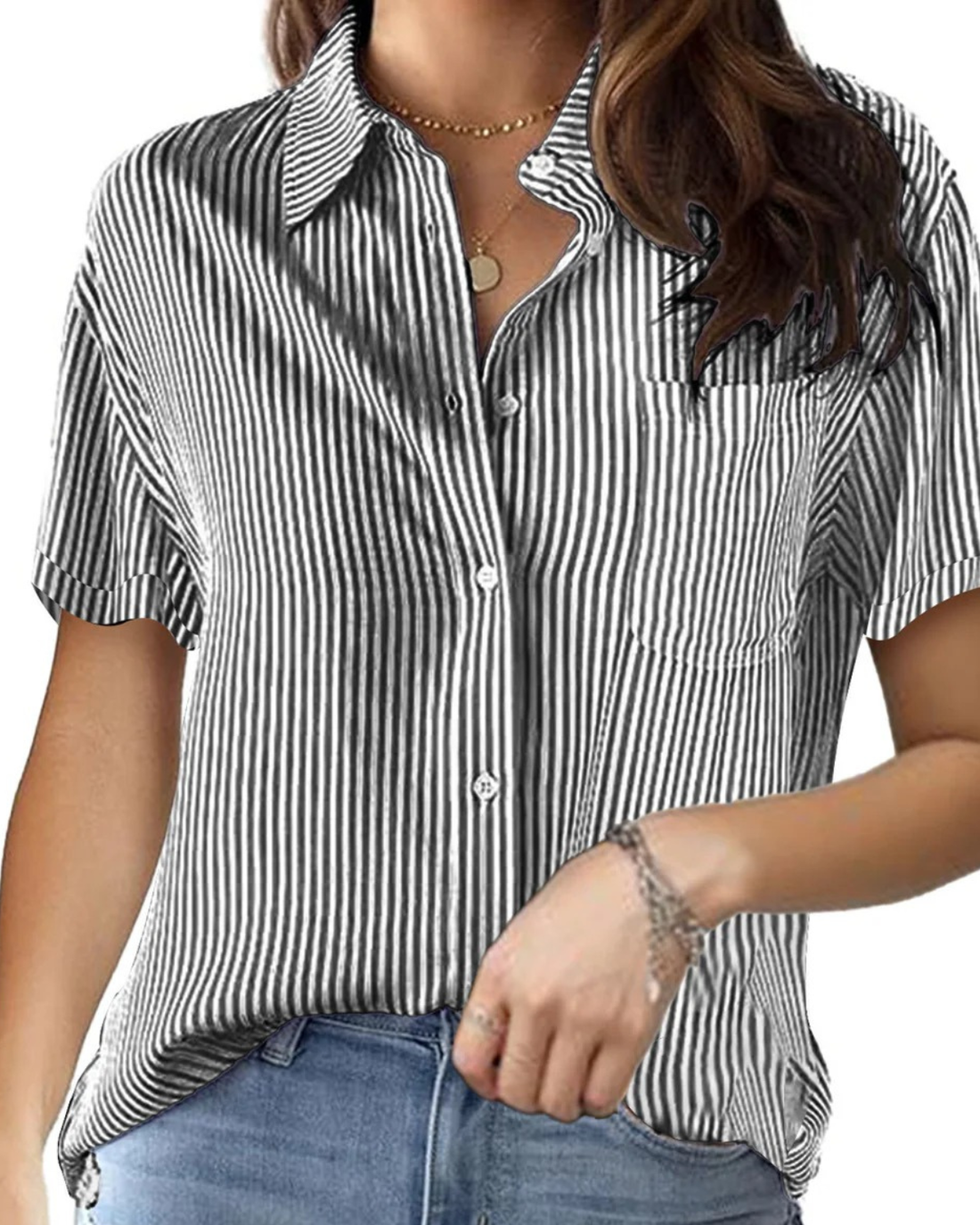 Blouse met Korte Mouwen en Streeppatroon voor Dames