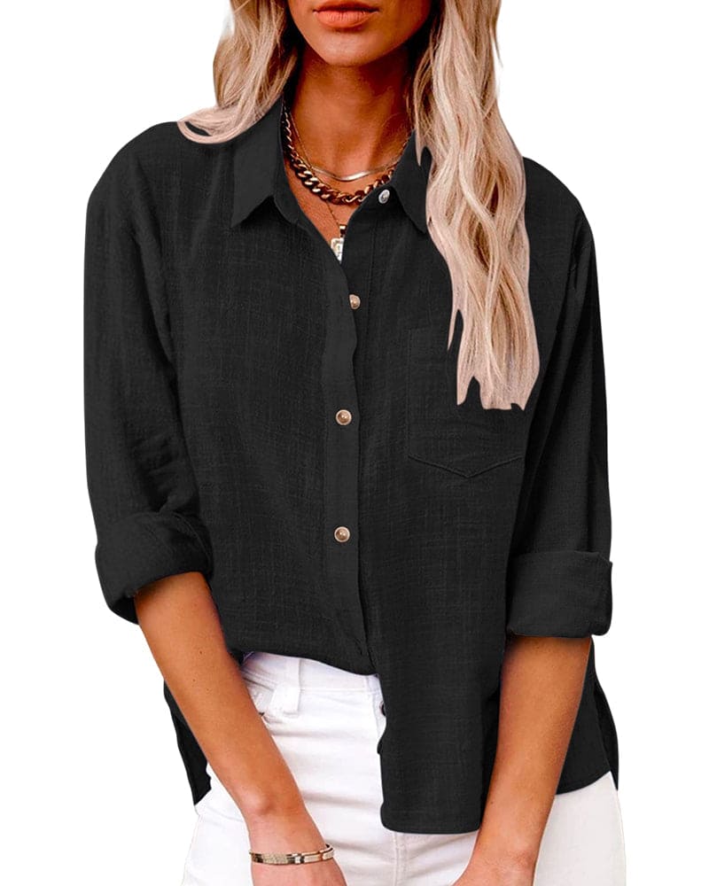 Katoen-Linnen Button-Down Blouse voor Dames