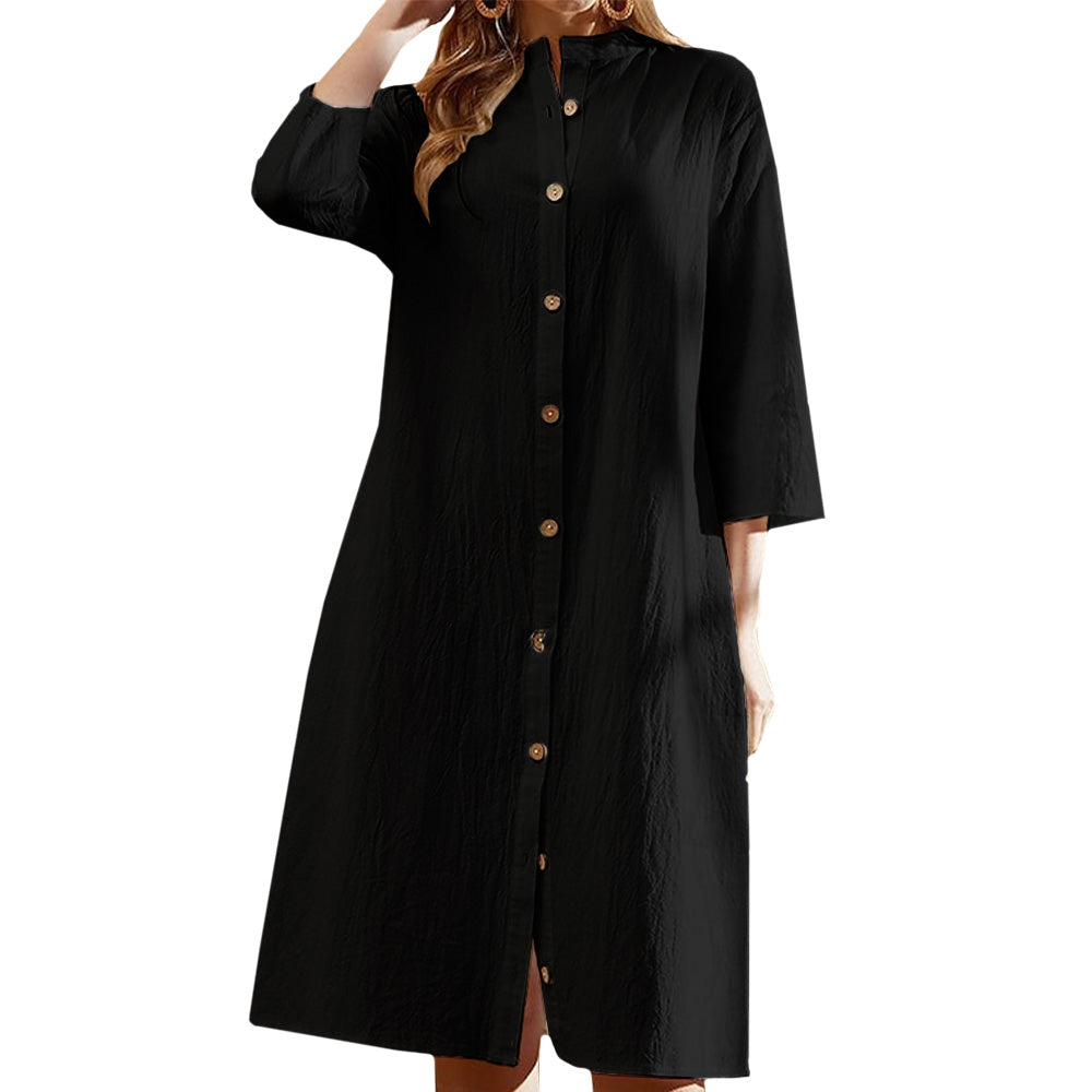 Linnen Maxi Jurk met Knoopsluiting voor Dames