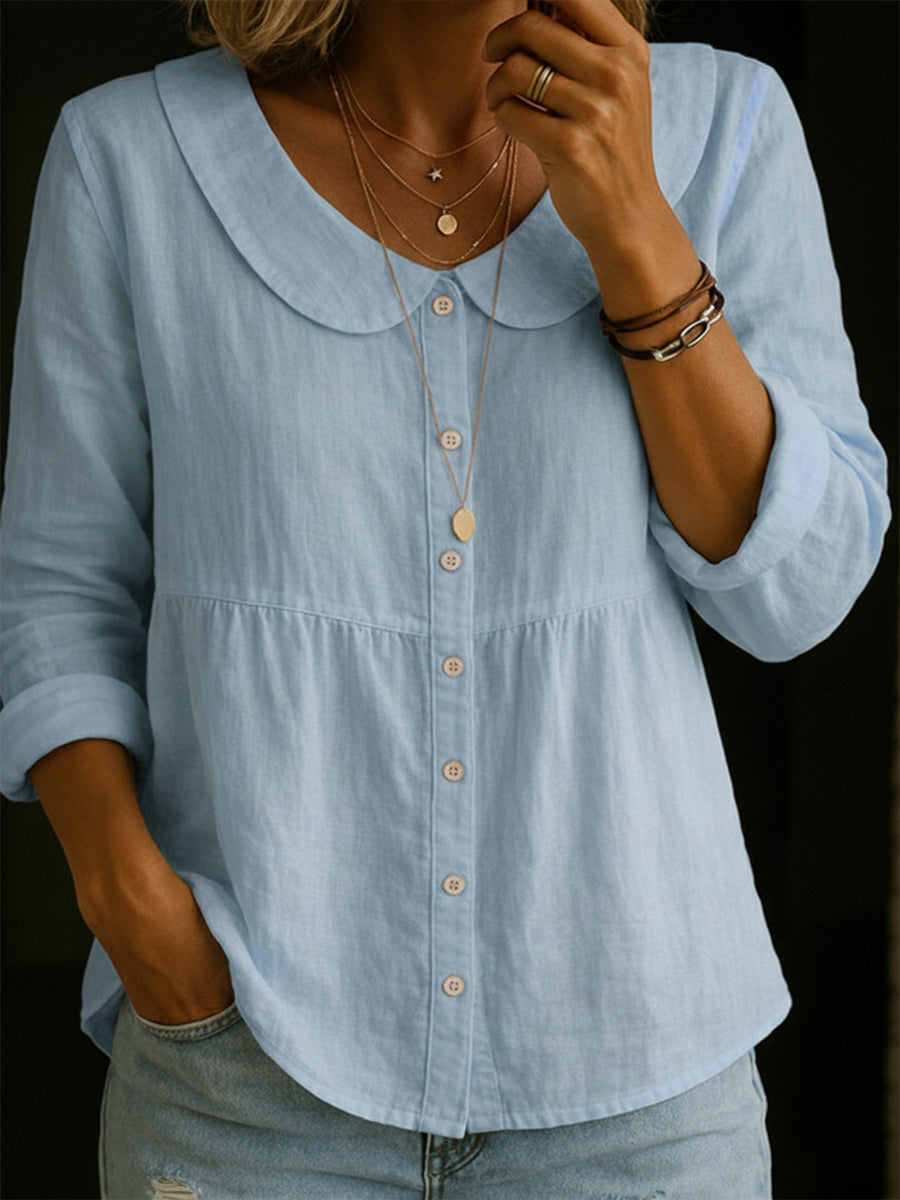 Linnen Button-Down Blouse met Reverskraag voor Dames
