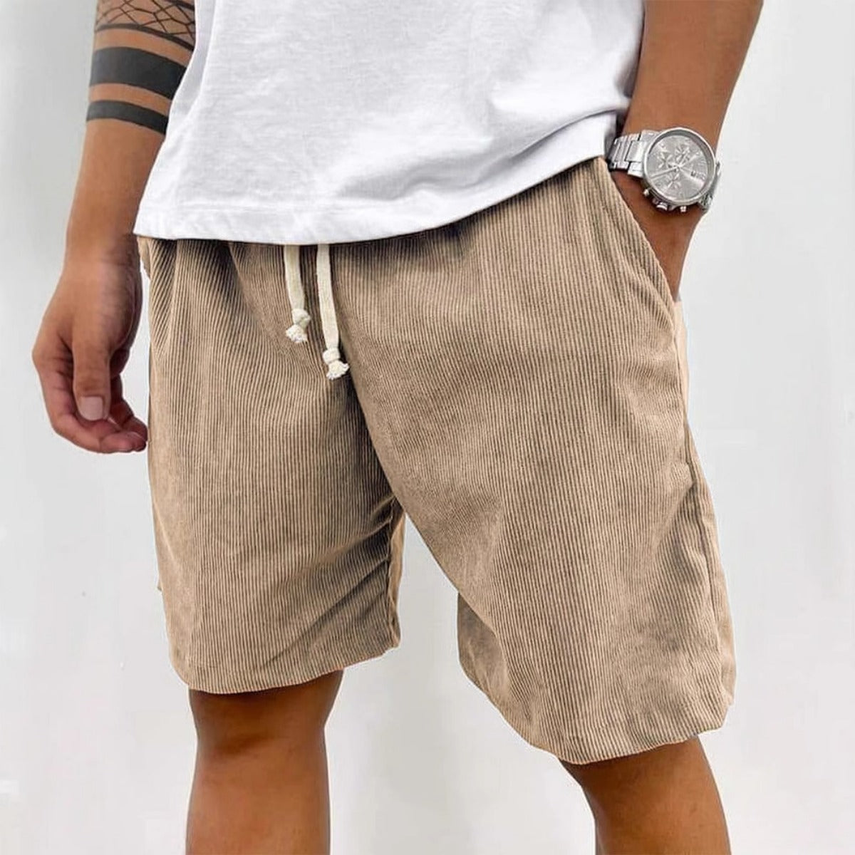 Logan | Gestreepte Chino Korte Broek met Trekkoord voor Heren