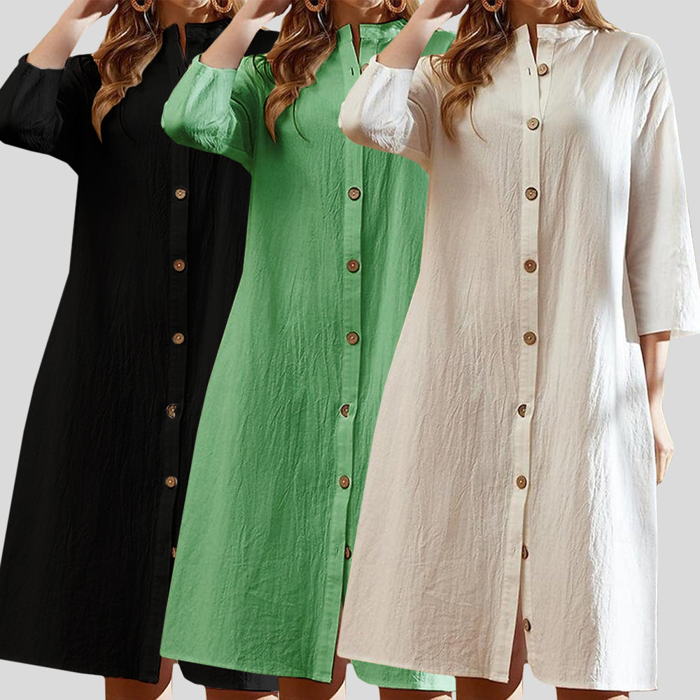 Linnen Maxi Jurk met Knoopsluiting voor Dames
