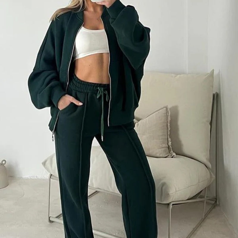 Yuna | Gebreide Zip-Up Trui met Wijde Broek voor Dames