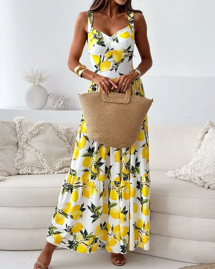Marnie | Spaghettibandjes Bloemen Maxi Jurk met Split voor Dames