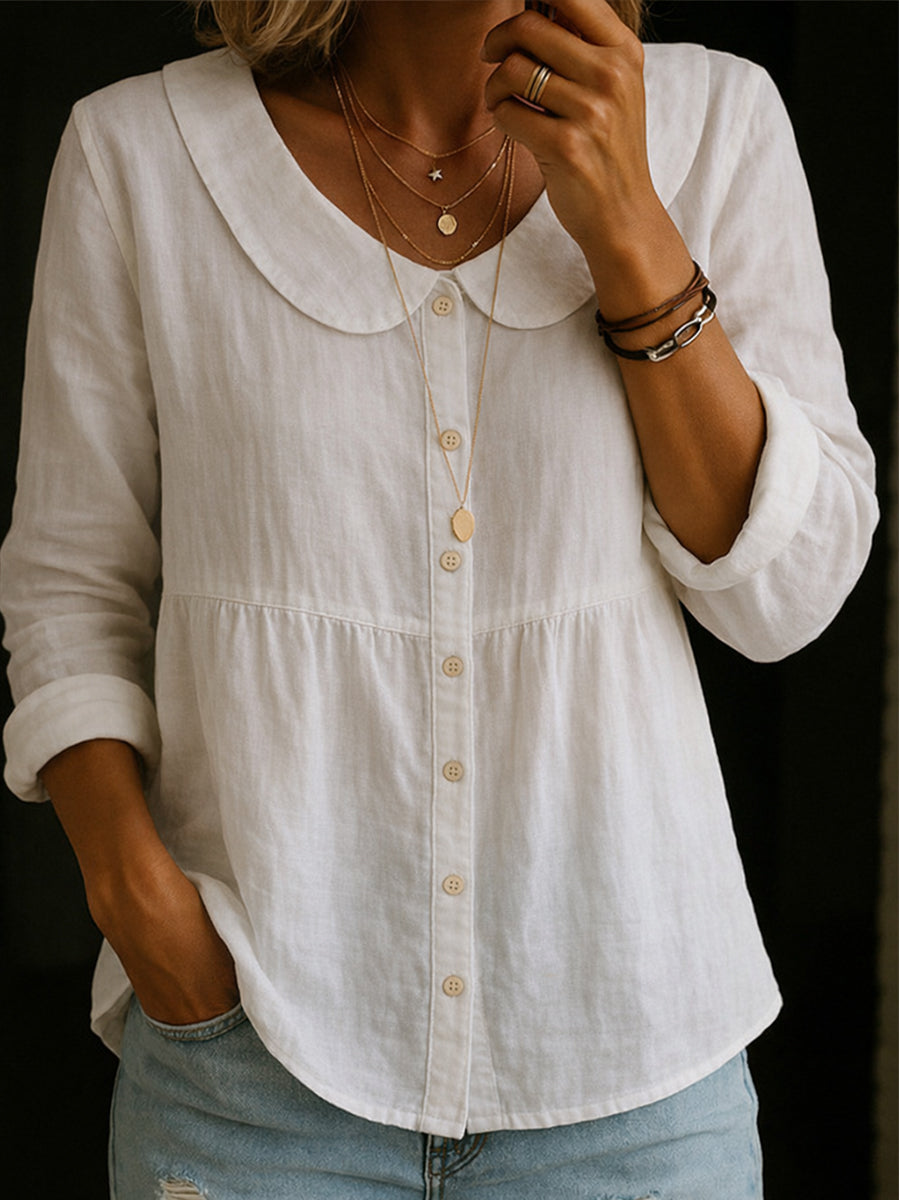 Linnen Button-Down Blouse met Reverskraag voor Dames