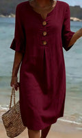 V-Hals Midi Jurk met Knoopsluiting voor Dames
