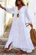 Linnen Button-Up Maxi Jurk met Tiered Volants voor Dames
