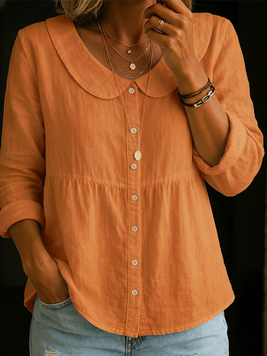 Linnen Button-Down Blouse met Reverskraag voor Dames
