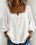 Kantblouse met Vierkante Hals en Pofmouwen voor Dames