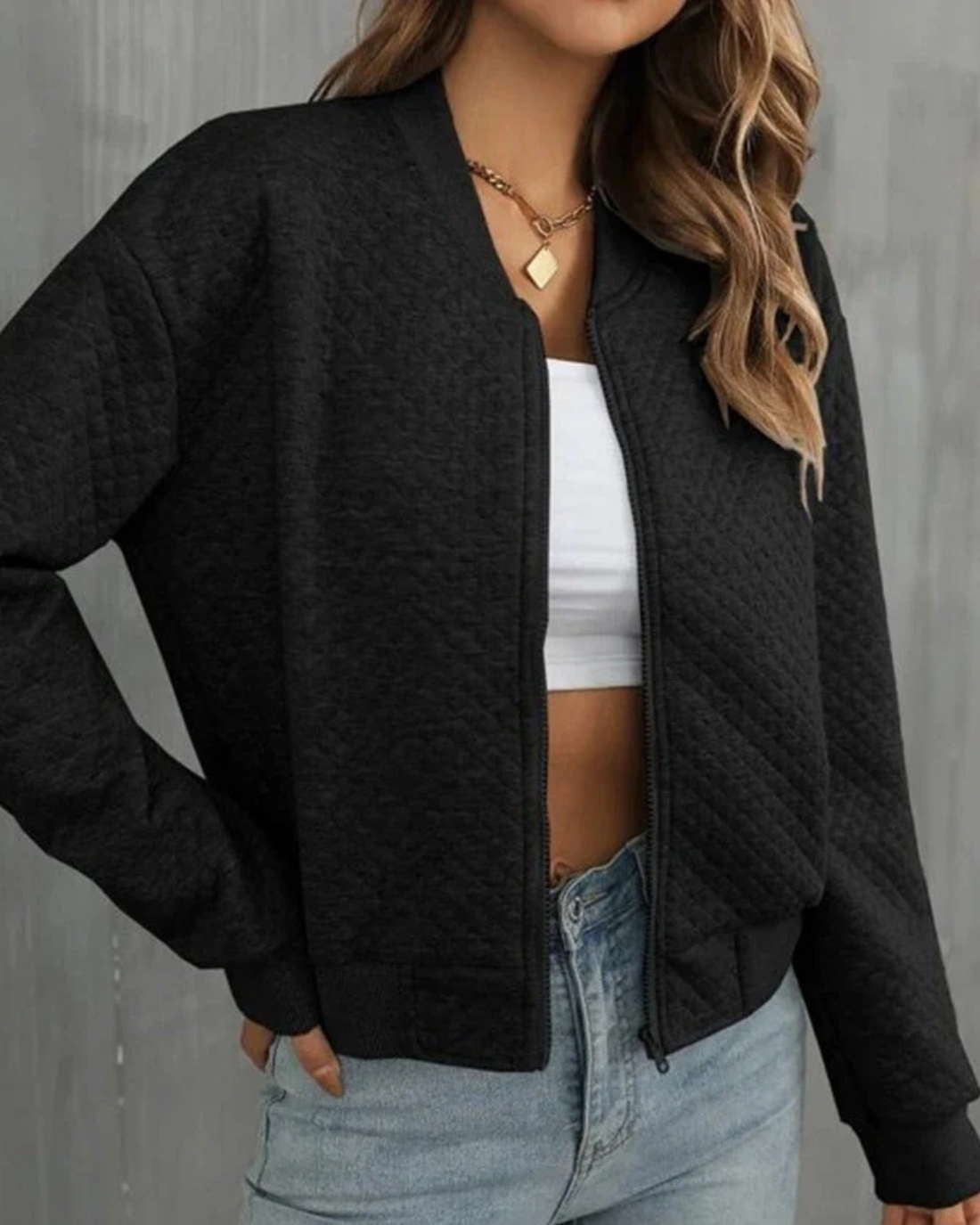 Bomberjack met Ronde Hals en Ritssluiting voor Dames