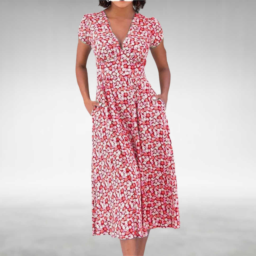 Bloemen Midi Jurk met V-hals voor Dames