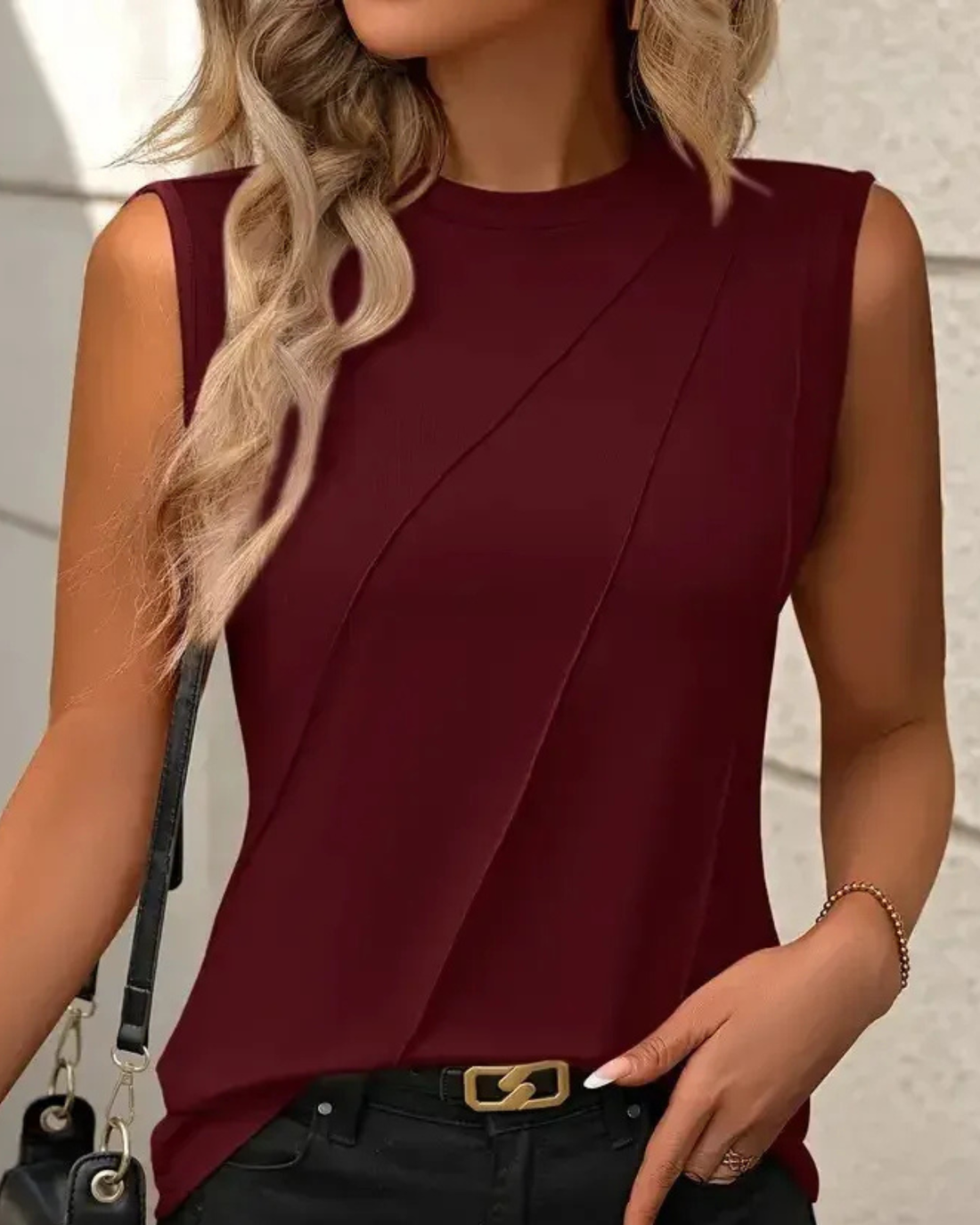 Blouse met Gedrapeerde Voorkant en Ronde Hals voor Dames