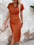 V-Hals Midi Jurk met Beinsplit voor Dames