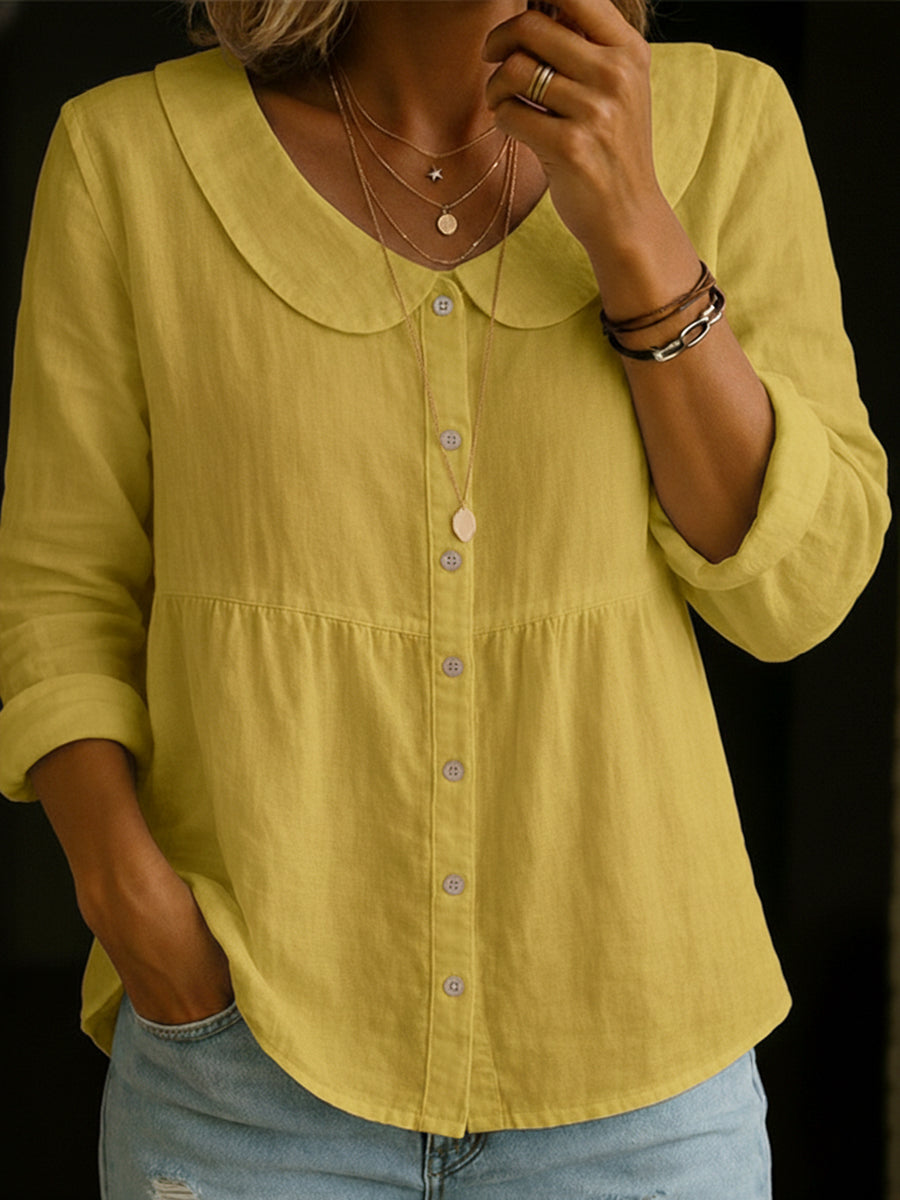 Linnen Button-Down Blouse met Reverskraag voor Dames