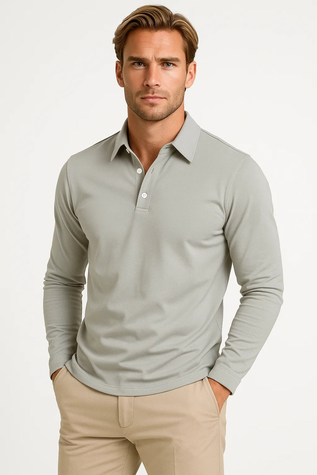 Slim Fit Poloshirt met Lange Mouwen voor Heren