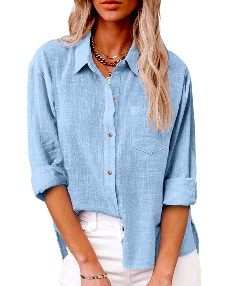 Linnen Blouse met Opstaande Kraag voor Dames