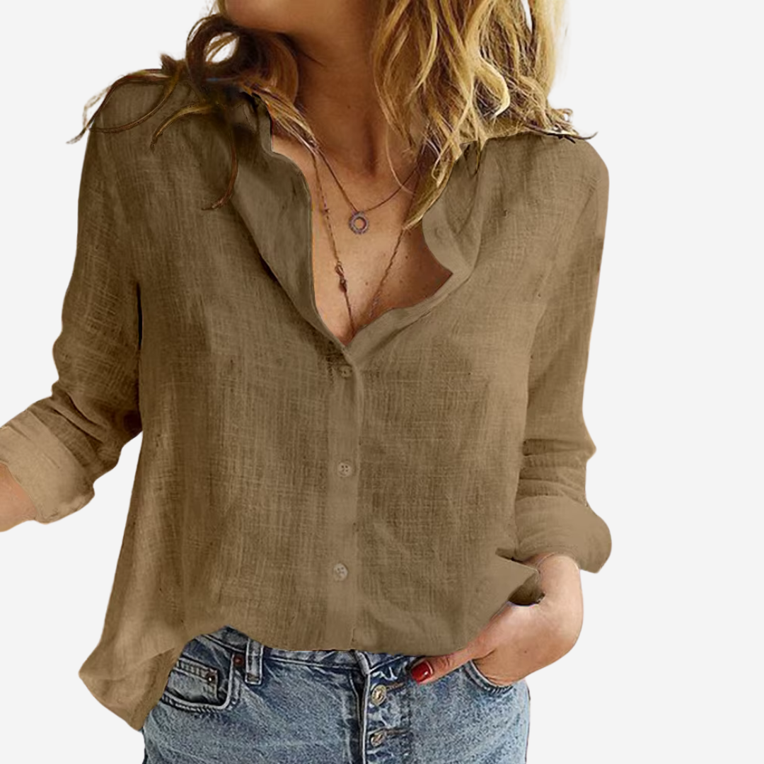 Linnen Button-Down Blouse met Lange Mouwen voor Dames