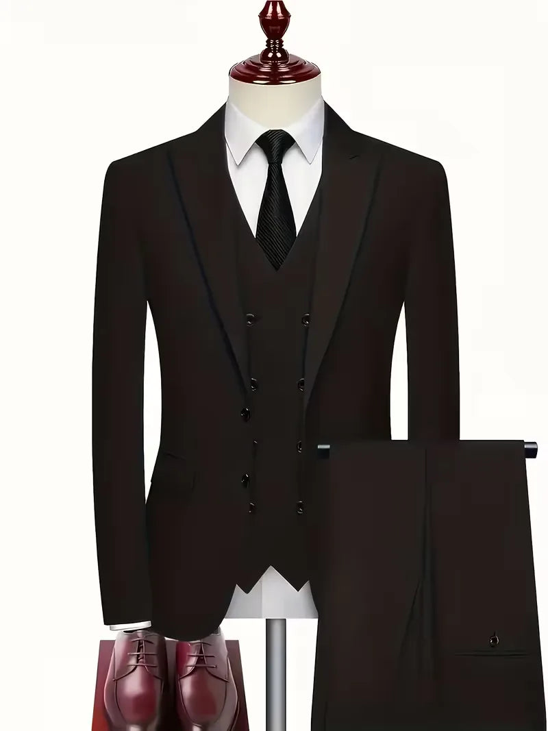 Slim Fit Double-Breasted Driedelig Pak Set voor Heren