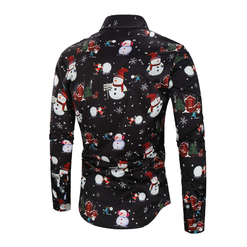 Kerstoverhemd met Sneeuwpop Print voor Heren