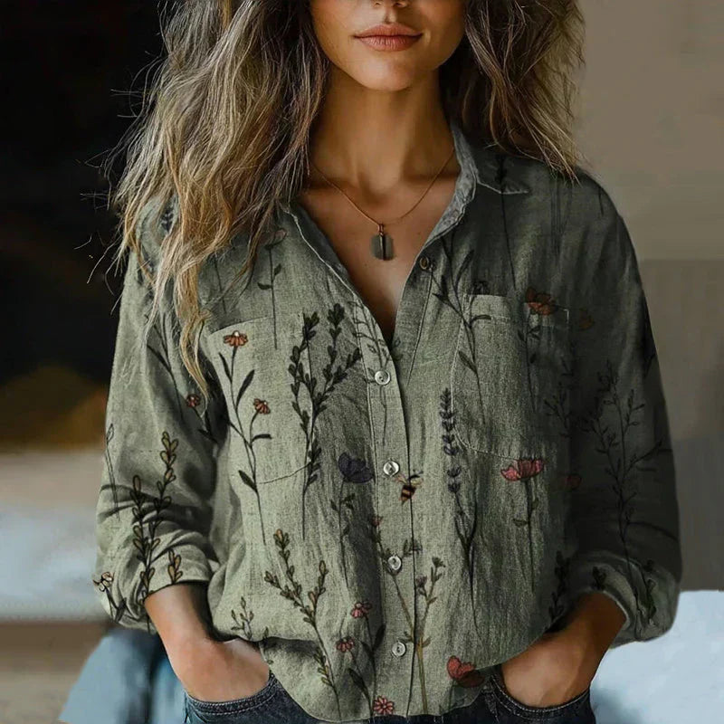 Linnen Button-Down Blouse met Print voor Dames