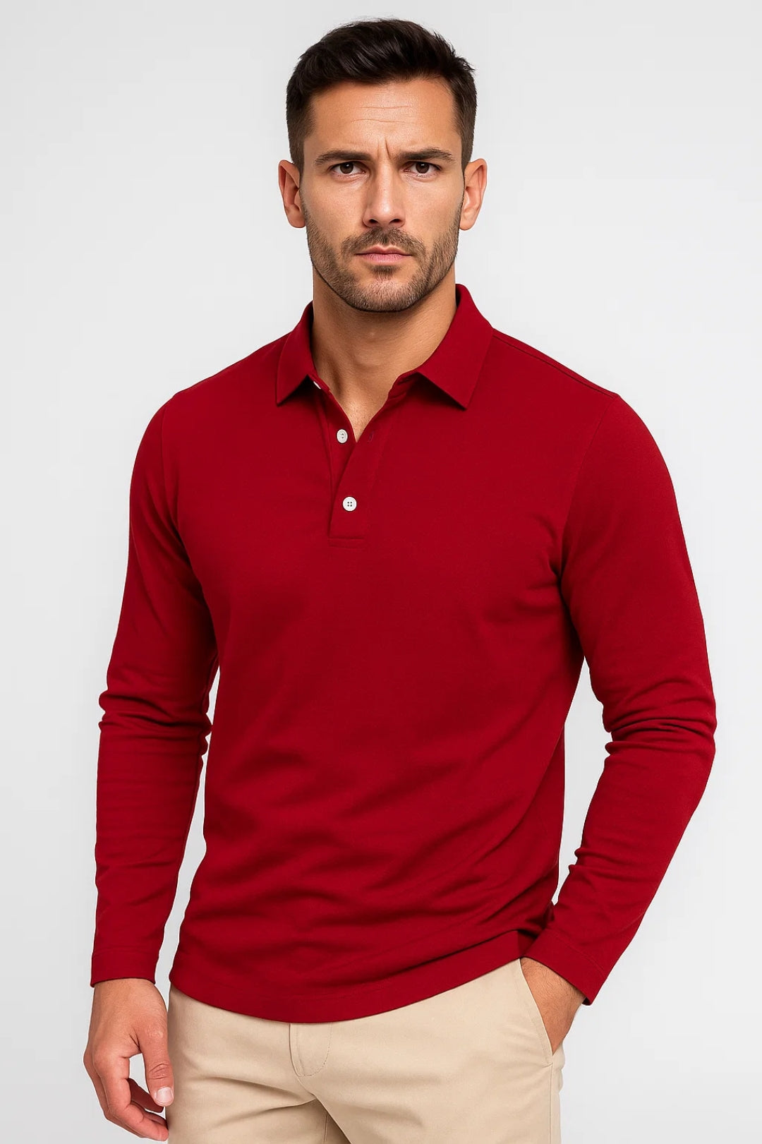 Slim Fit Poloshirt met Lange Mouwen voor Heren